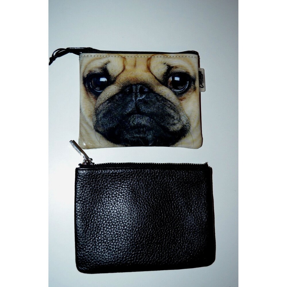 Lot of 2 CATSEYE London PUG Puppy Dog & Black FurArt Zippered Makeup Pouch Bag